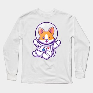 Cute Corgi Astronaut Flying Cartoon Long Sleeve T-Shirt